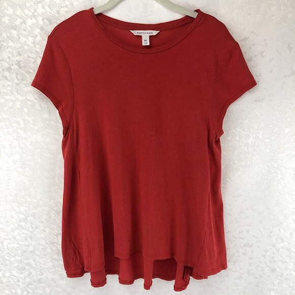 POPSUGAR Women's Red Cotton Blend Short Sleeve Tee Shirt Size M - Picture 1 of 9